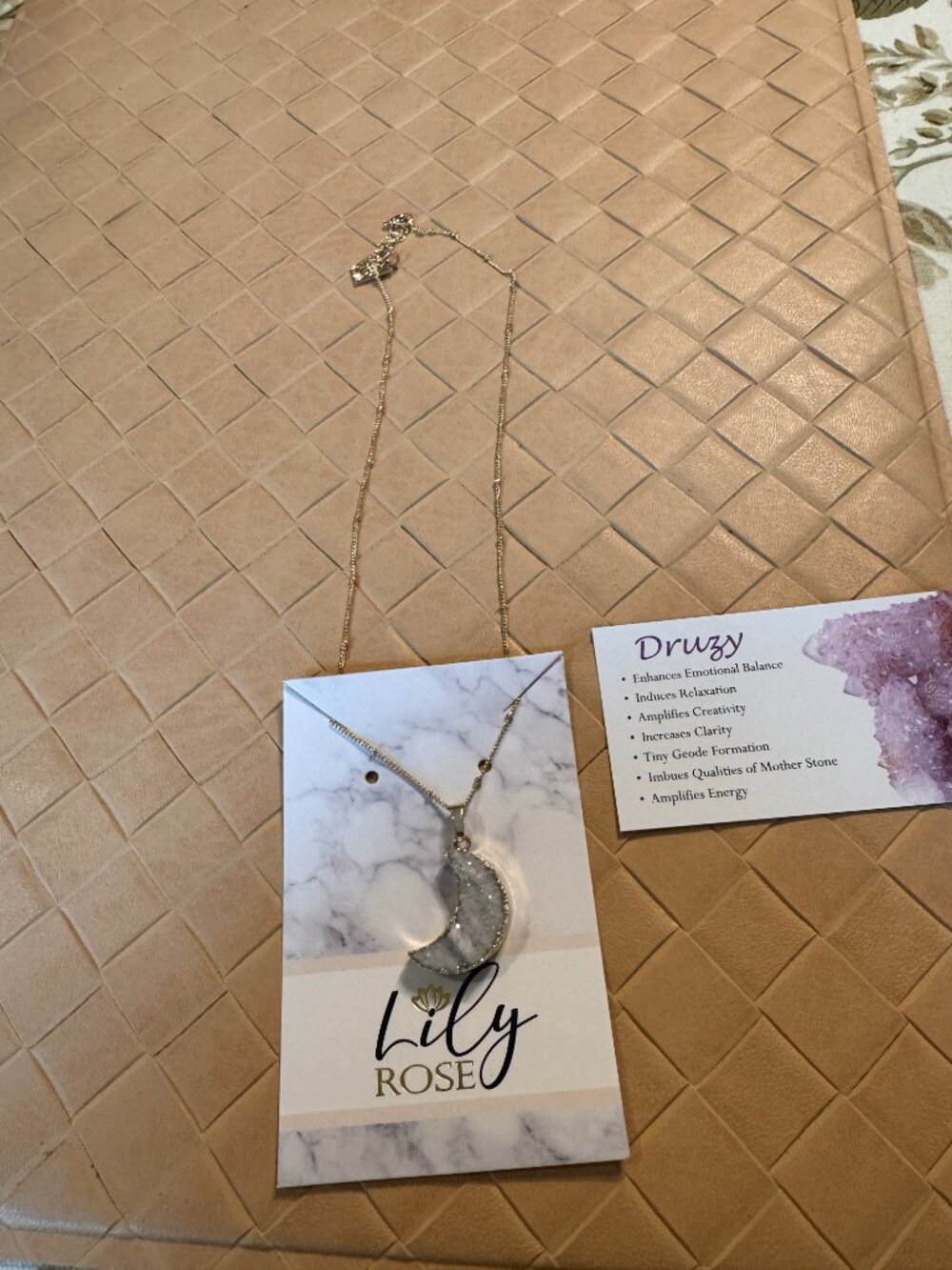Lily Rose Power Moon Dreamy Druzy Gemstone Pendant 18" Gold Necklace New
